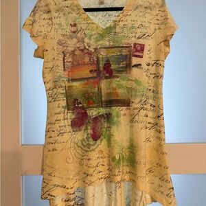 Style & Co. Cream V-Neck Tunic with Multicolor Butterfly Print